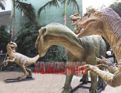 Raptors Hunt Iguanodon Model