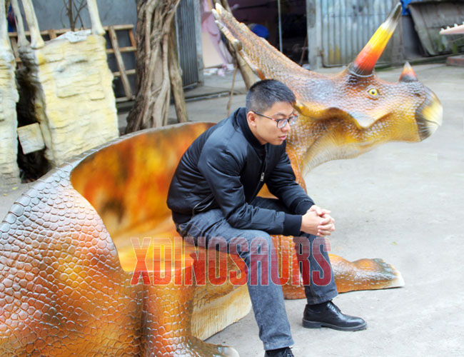 Fiberglass Triceratops Bench Statue